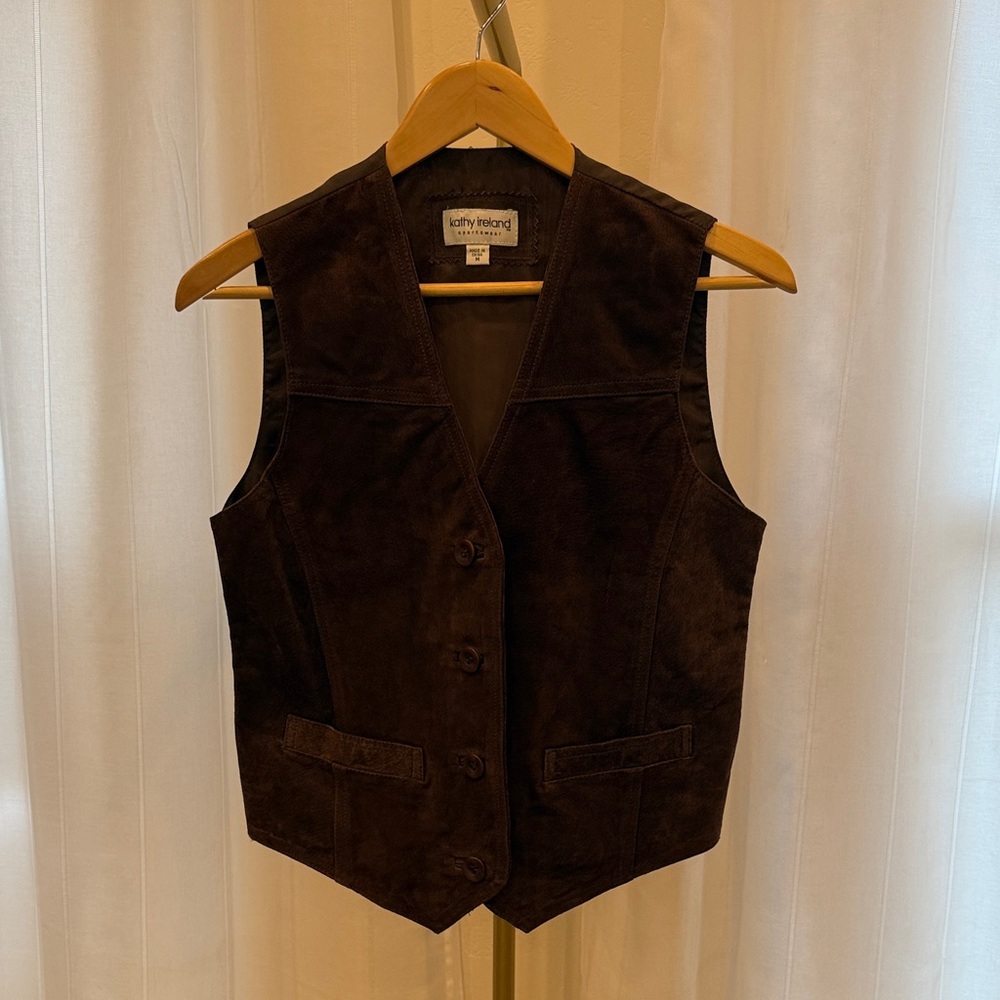 Kathy Ireland Dark Brown Suede Vest